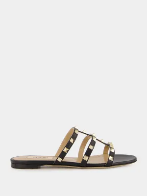 Black Rockstud Flat Slide Sandal