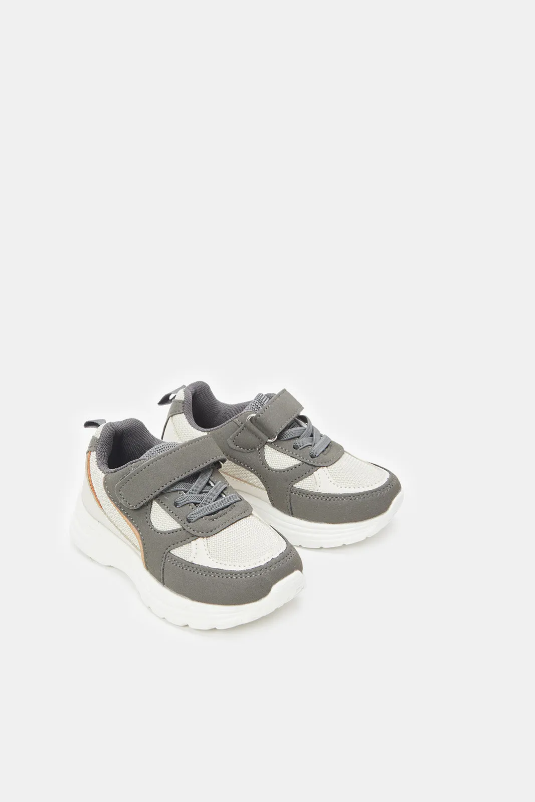 Boys Grey And White Material Block Chunky Sneaker