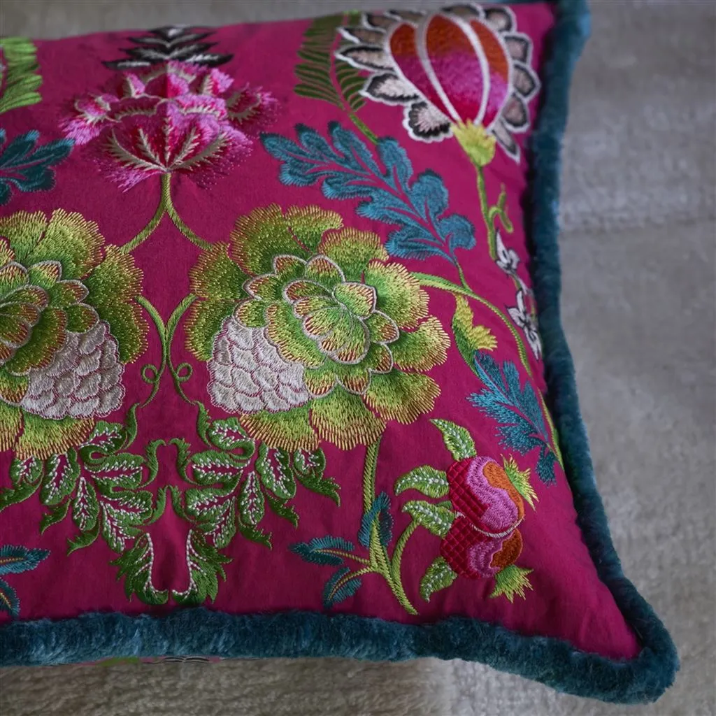 Brocart Decoratif Embroidered Cerise Cushion