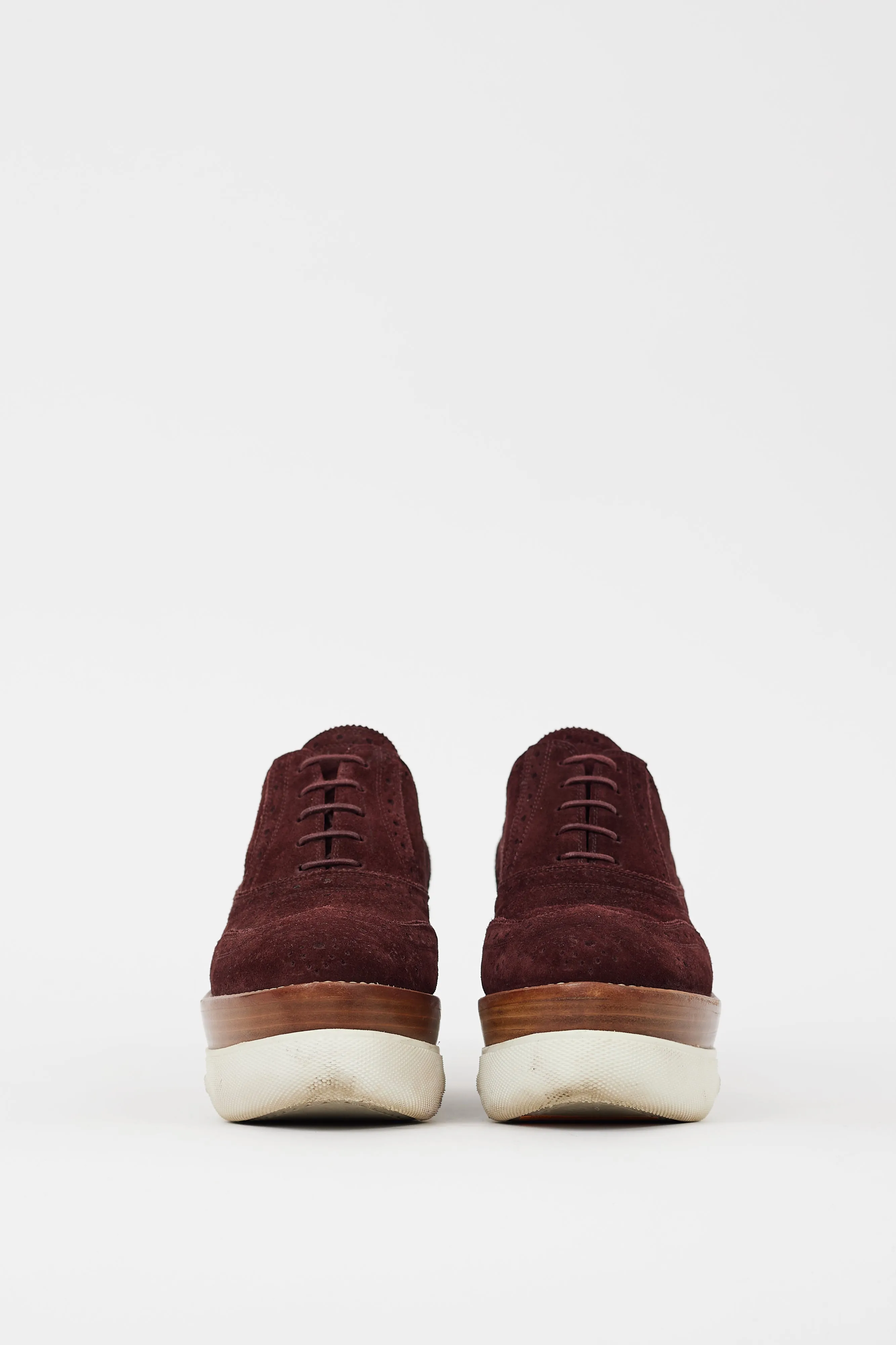 Burgundy Suede Platform Brogue Sneaker