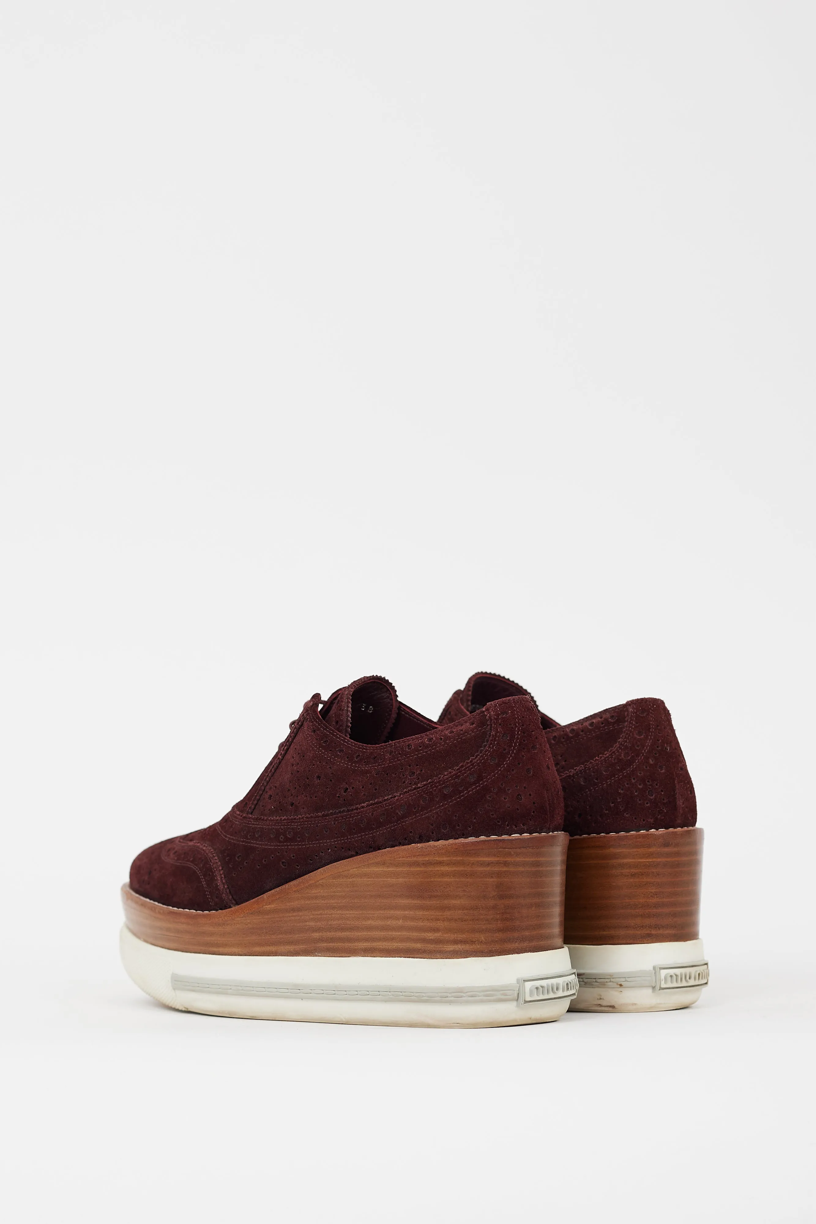 Burgundy Suede Platform Brogue Sneaker