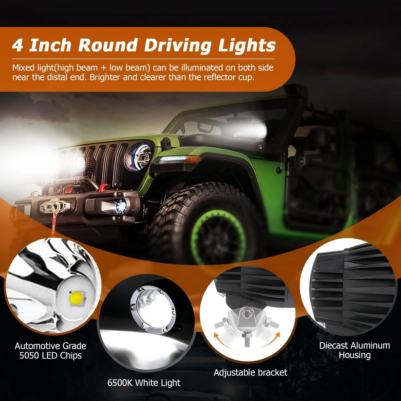 C4 Series | 4 Inch 100W Round Offroad LED Driving Lights Combo Beam