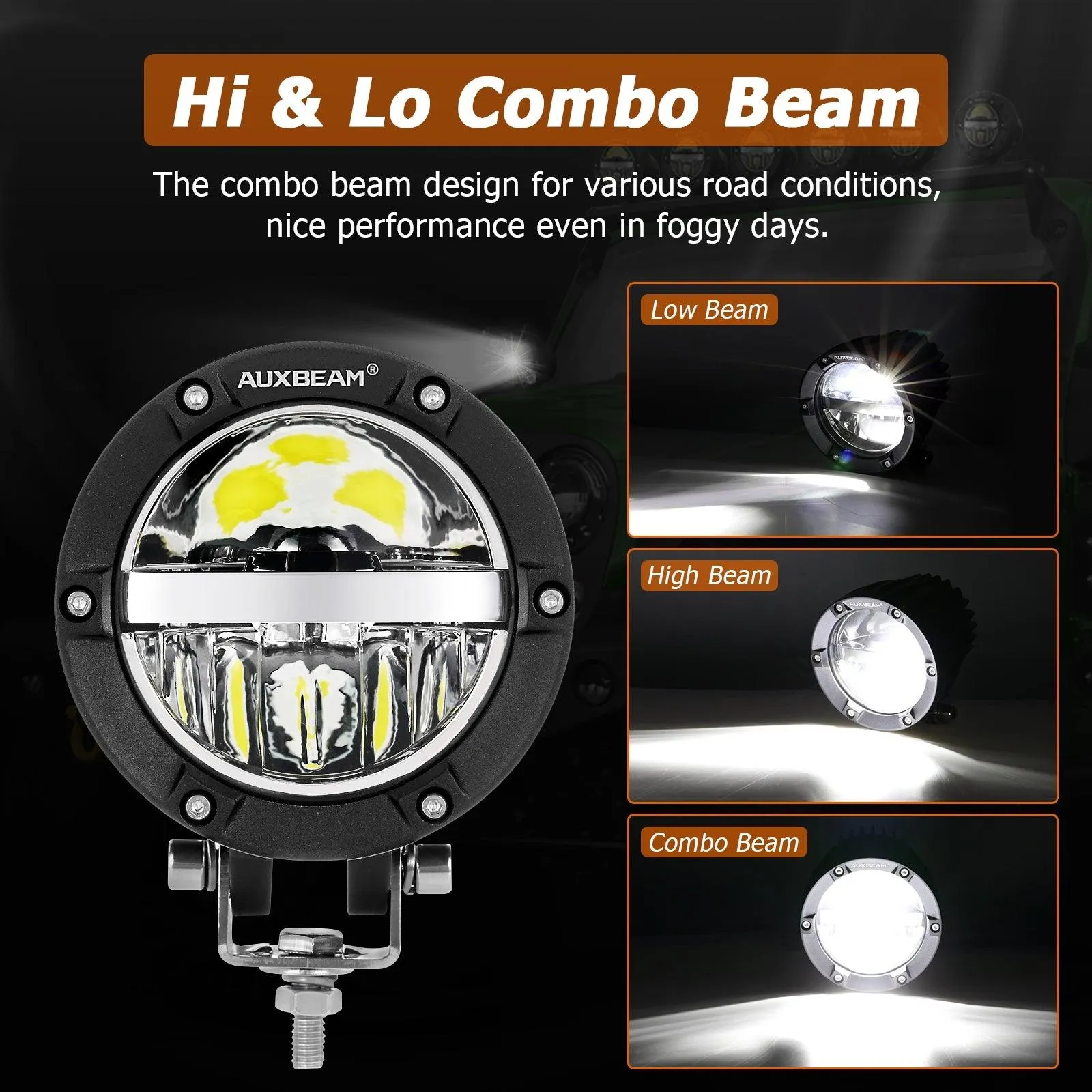 C4 Series | 4 Inch 100W Round Offroad LED Driving Lights Combo Beam