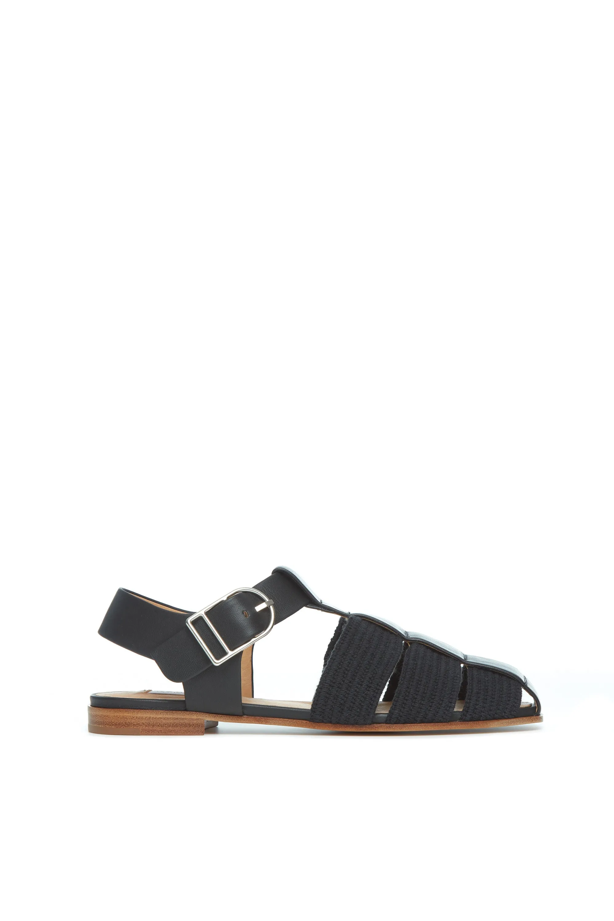 Calla Sandal in Black Nappa Leather Crochet