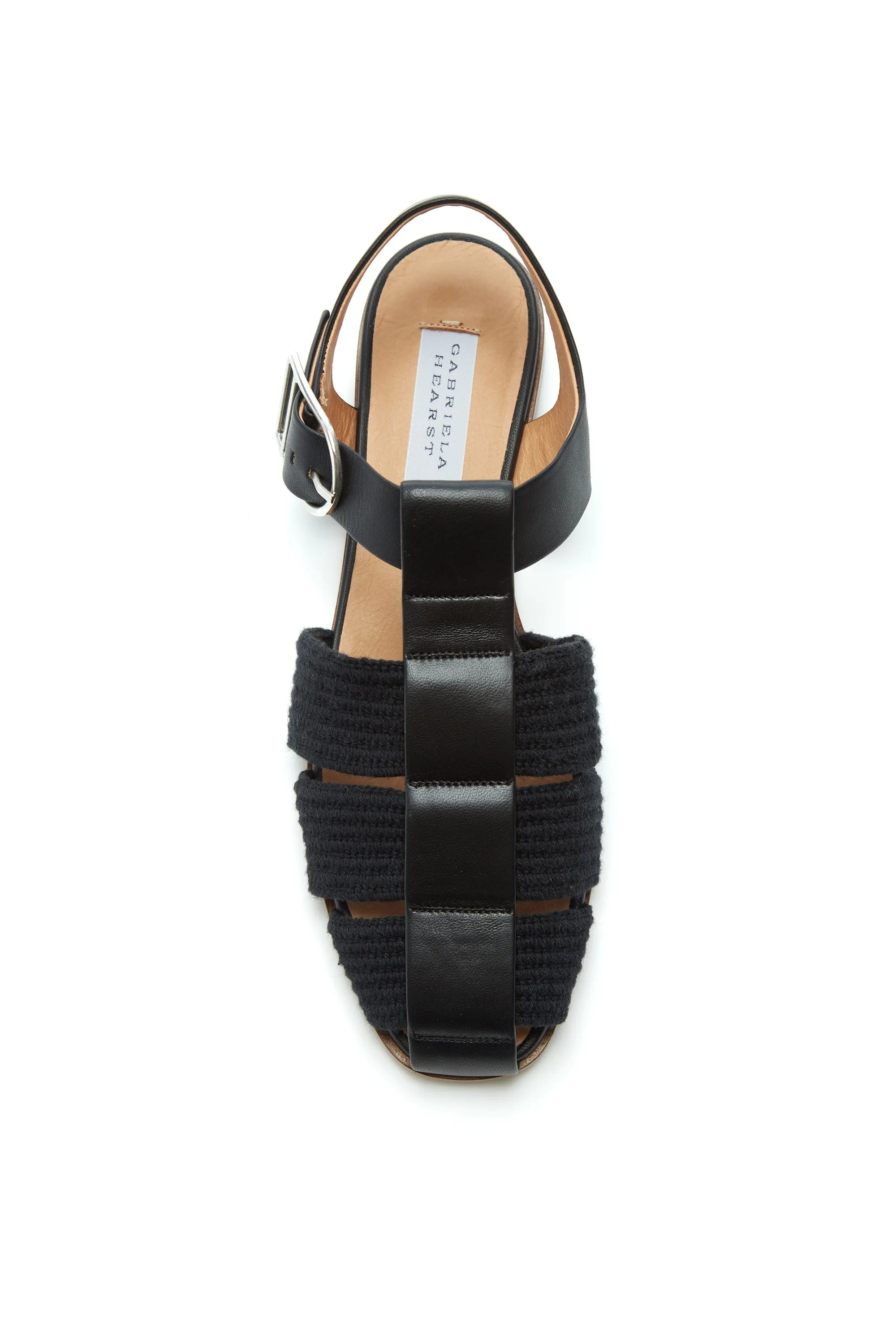 Calla Sandal in Black Nappa Leather Crochet