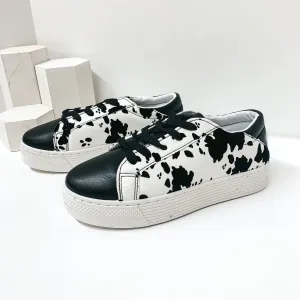 Casually Chic Lace Up Platform Sneakers in Cow Print