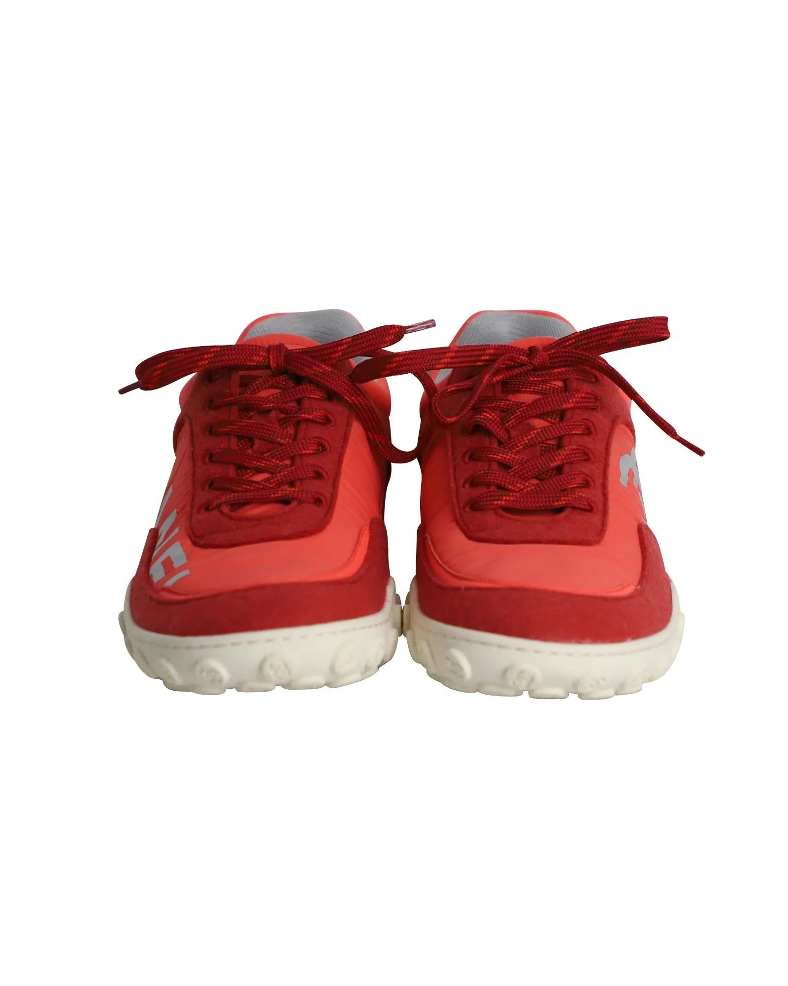 CC Logo Low Top Sneakers in Red and Neon Orange Leather and Fabric