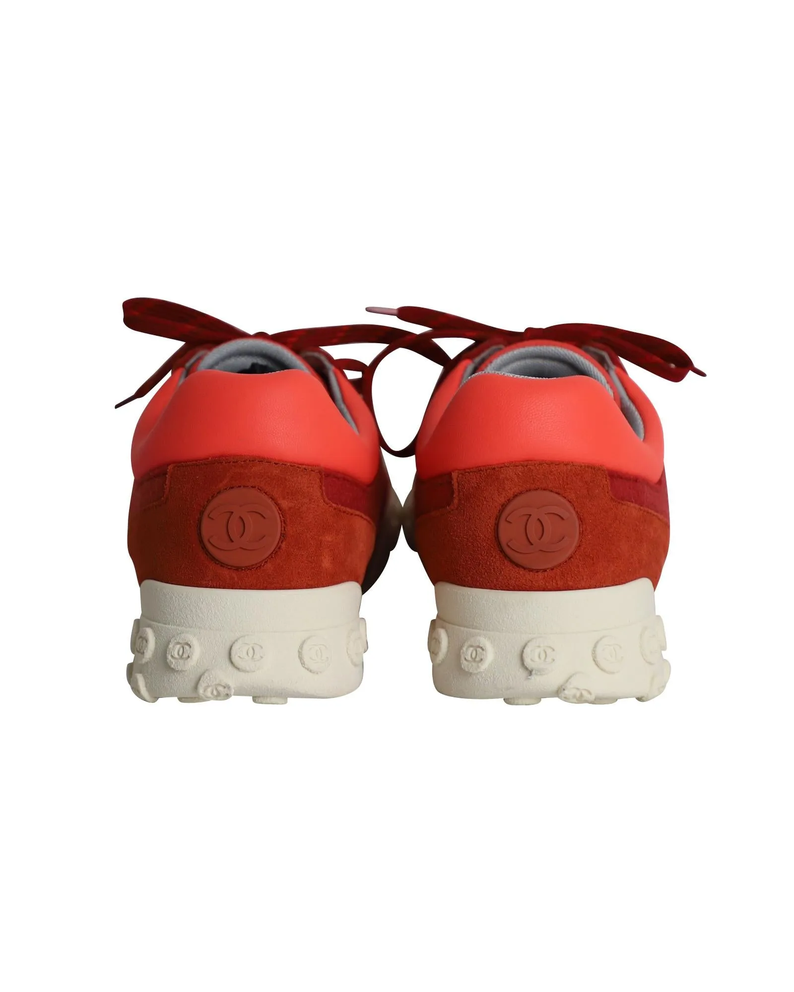 CC Logo Low Top Sneakers in Red and Neon Orange Leather and Fabric