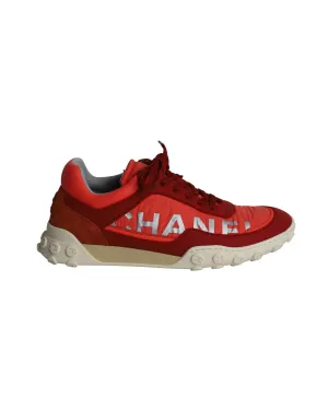 CC Logo Low Top Sneakers in Red and Neon Orange Leather and Fabric