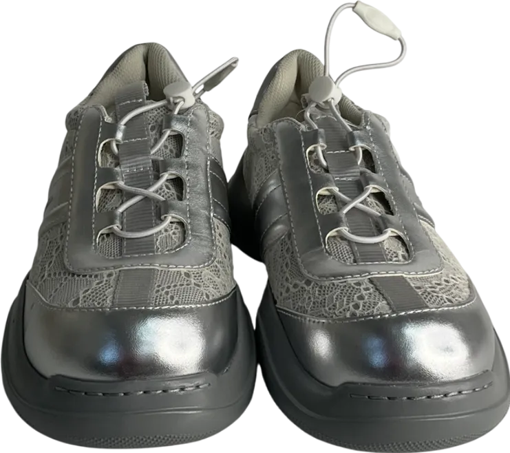 Charles & Keith Grey Casey Metallic & Lace Chunky Sneakers UK 4 EU 37 👠