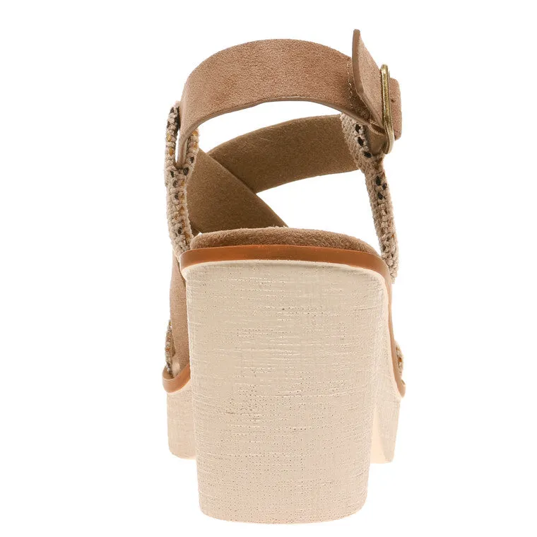 Clue Taupe Adjustable Sling Back Wedge Platform Sandal with Buckle Closure *FINAL SALE*