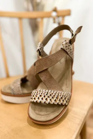 Clue Taupe Adjustable Sling Back Wedge Platform Sandal with Buckle Closure *FINAL SALE*