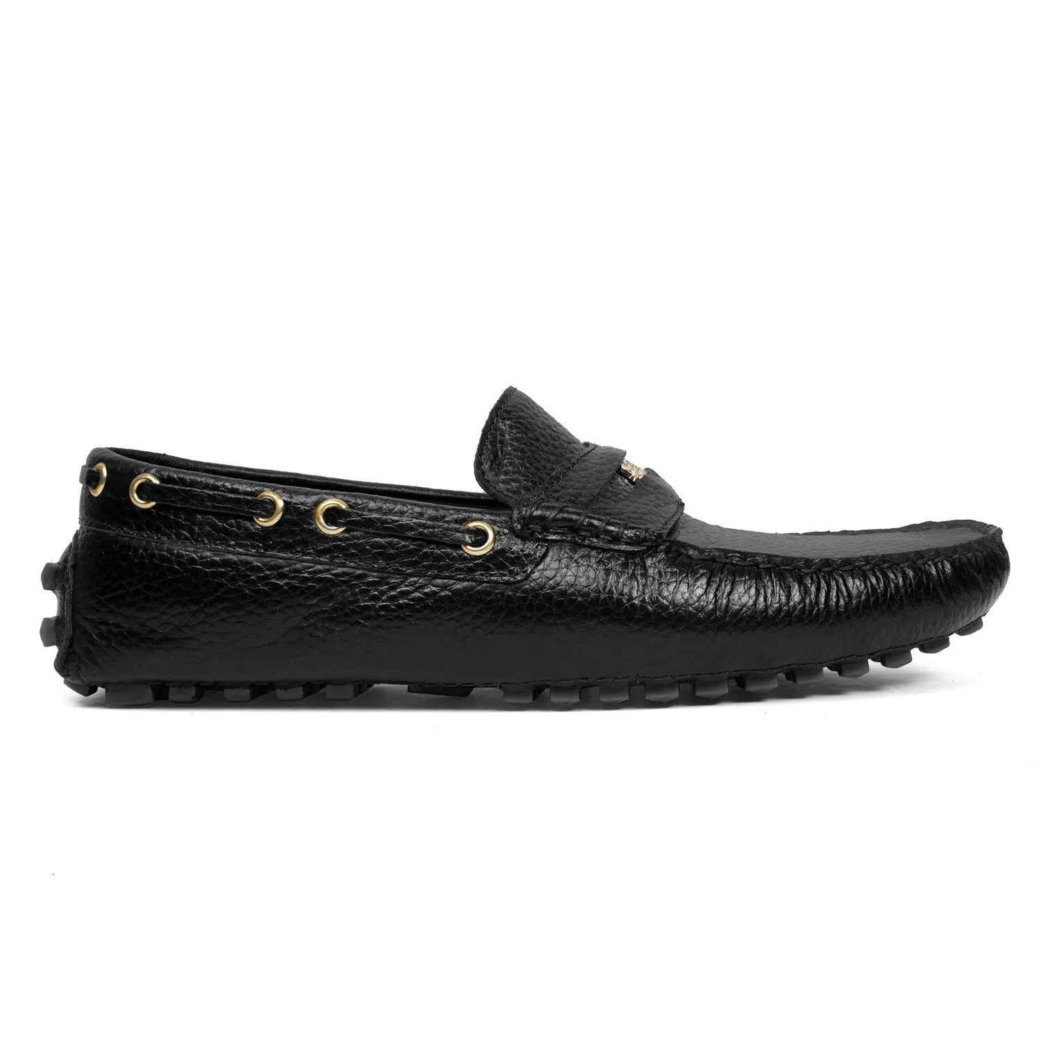 Coined Penny Nubs Driver Loafer in Black Textured