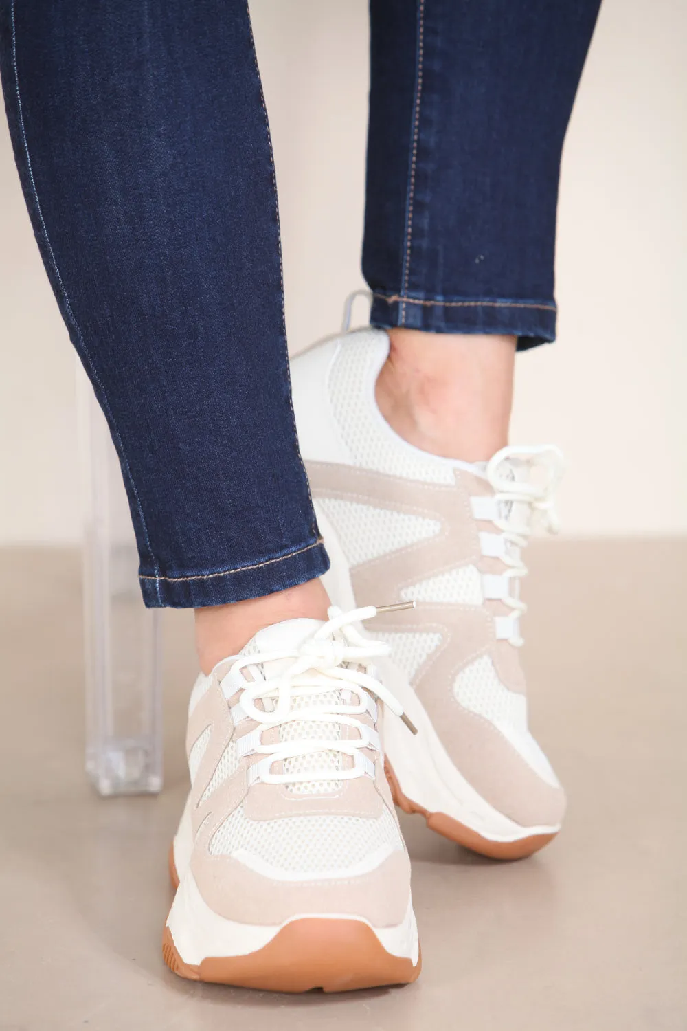 CREAM CHUNK SOLE DESIGNER LACE UP TRAINERS