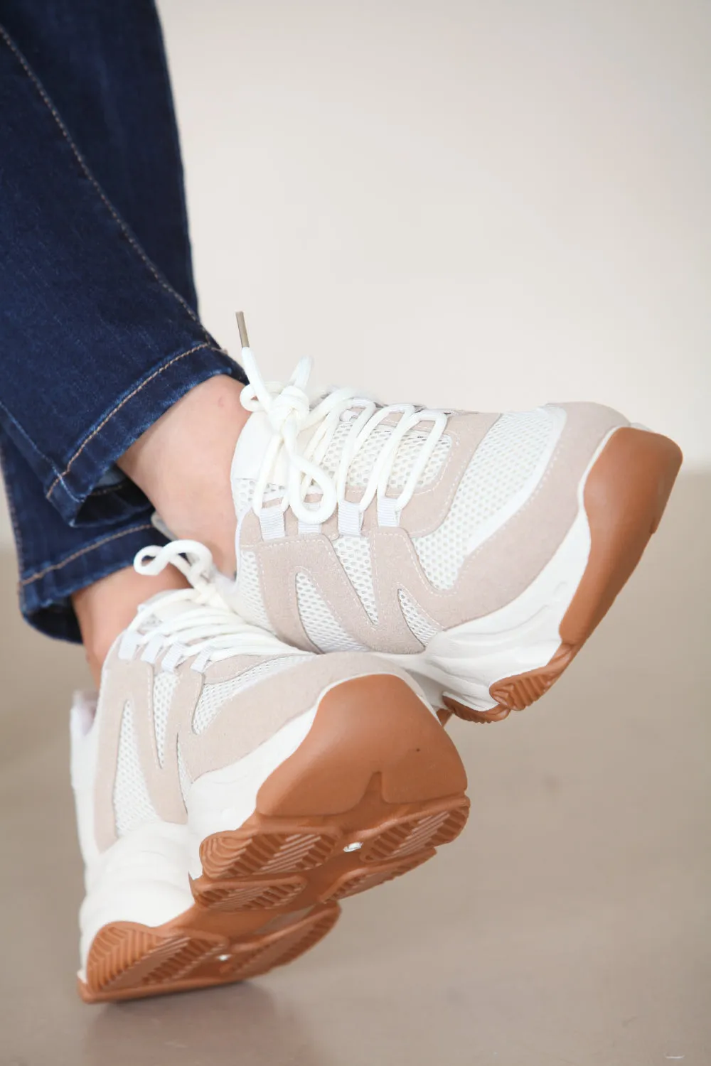 CREAM CHUNK SOLE DESIGNER LACE UP TRAINERS