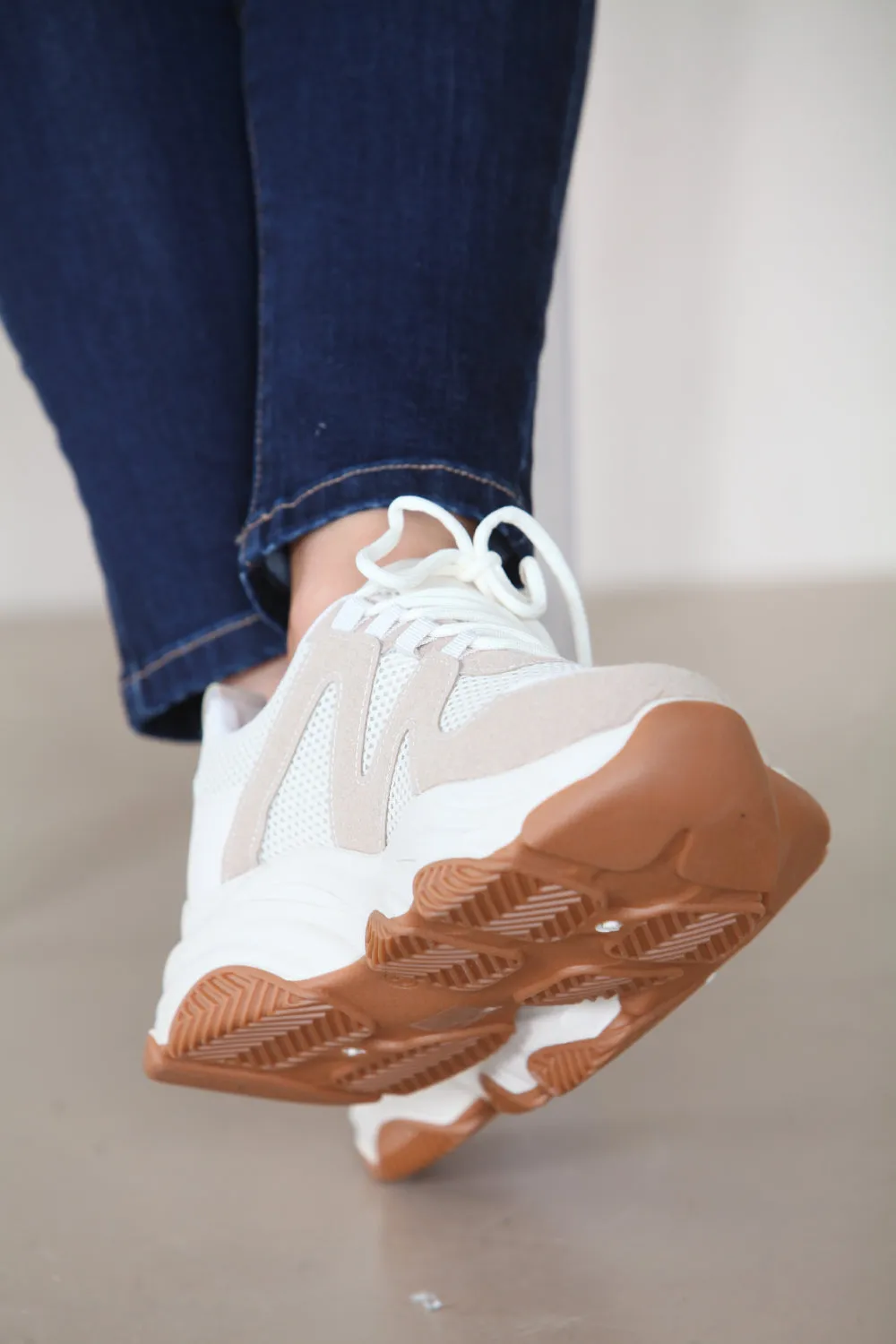 CREAM CHUNK SOLE DESIGNER LACE UP TRAINERS