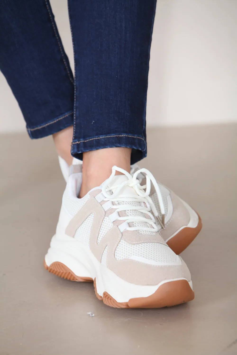 CREAM CHUNK SOLE DESIGNER LACE UP TRAINERS