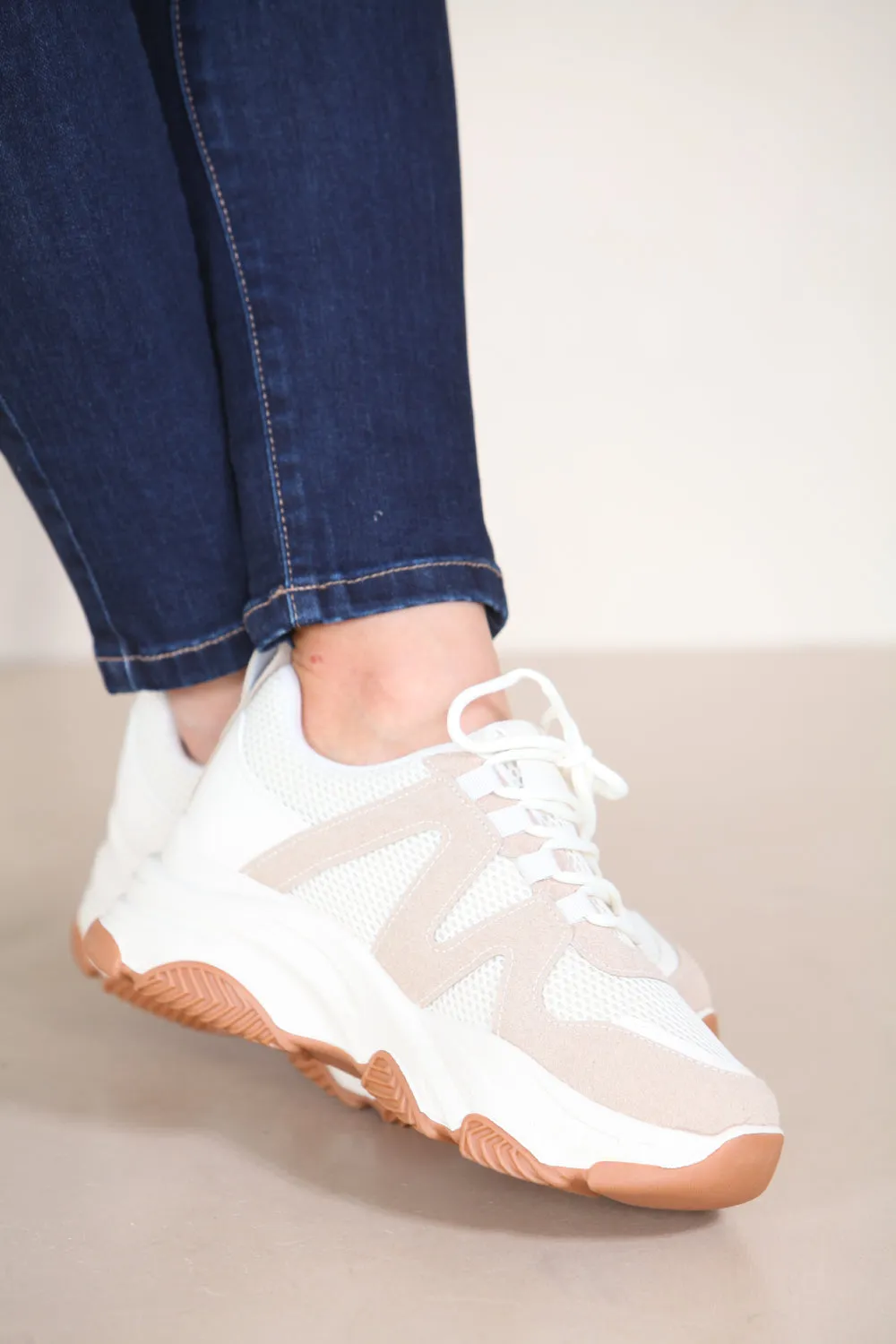 CREAM CHUNK SOLE DESIGNER LACE UP TRAINERS