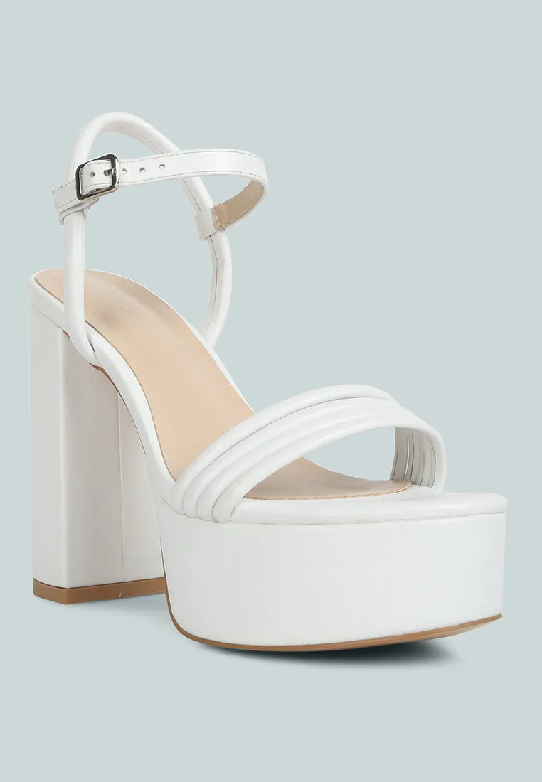 Cruella White Block Heel Platform Sandals