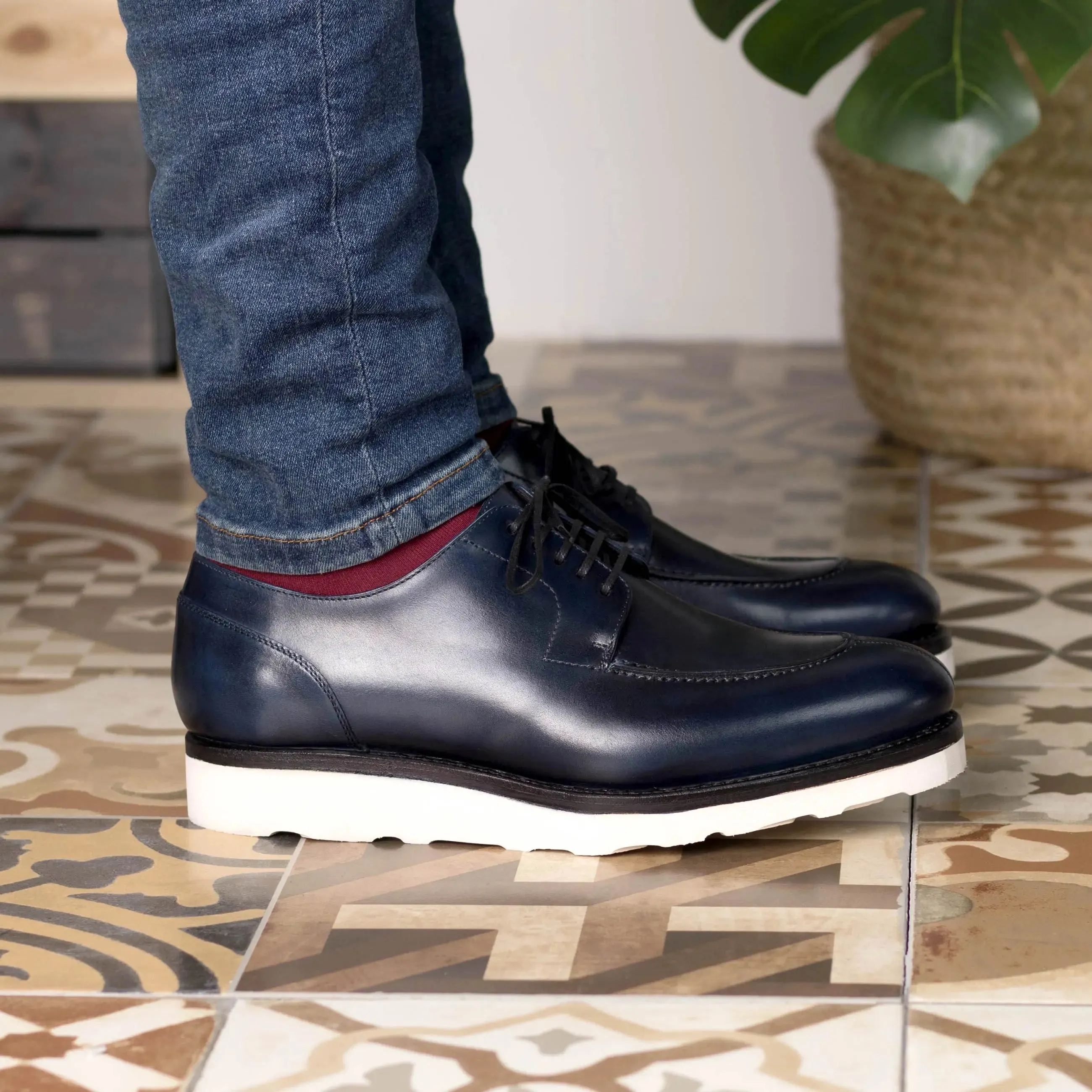 DapperFam Lorenzo in Navy Men's Italian Leather Derby Split Toe