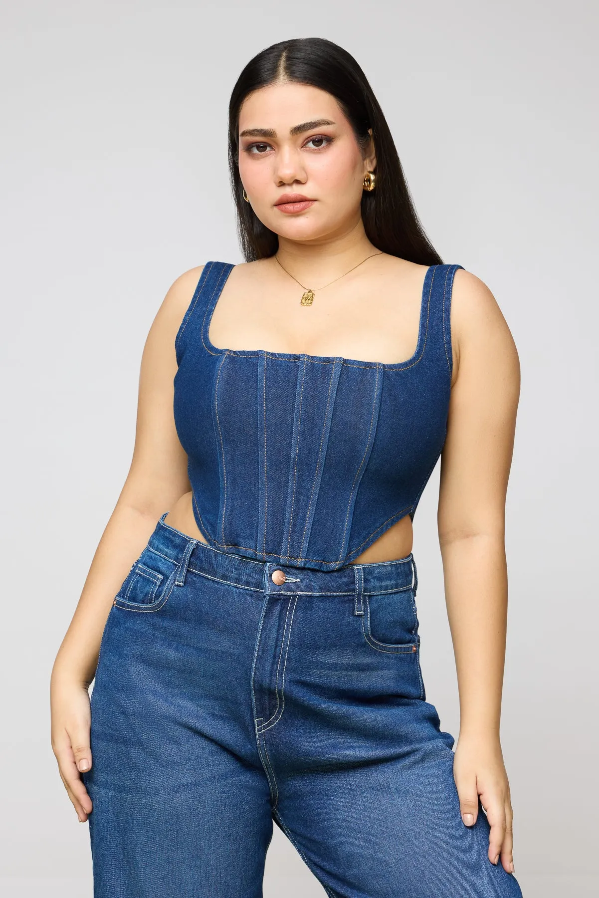 Denim Sculpt Curve Corset Top