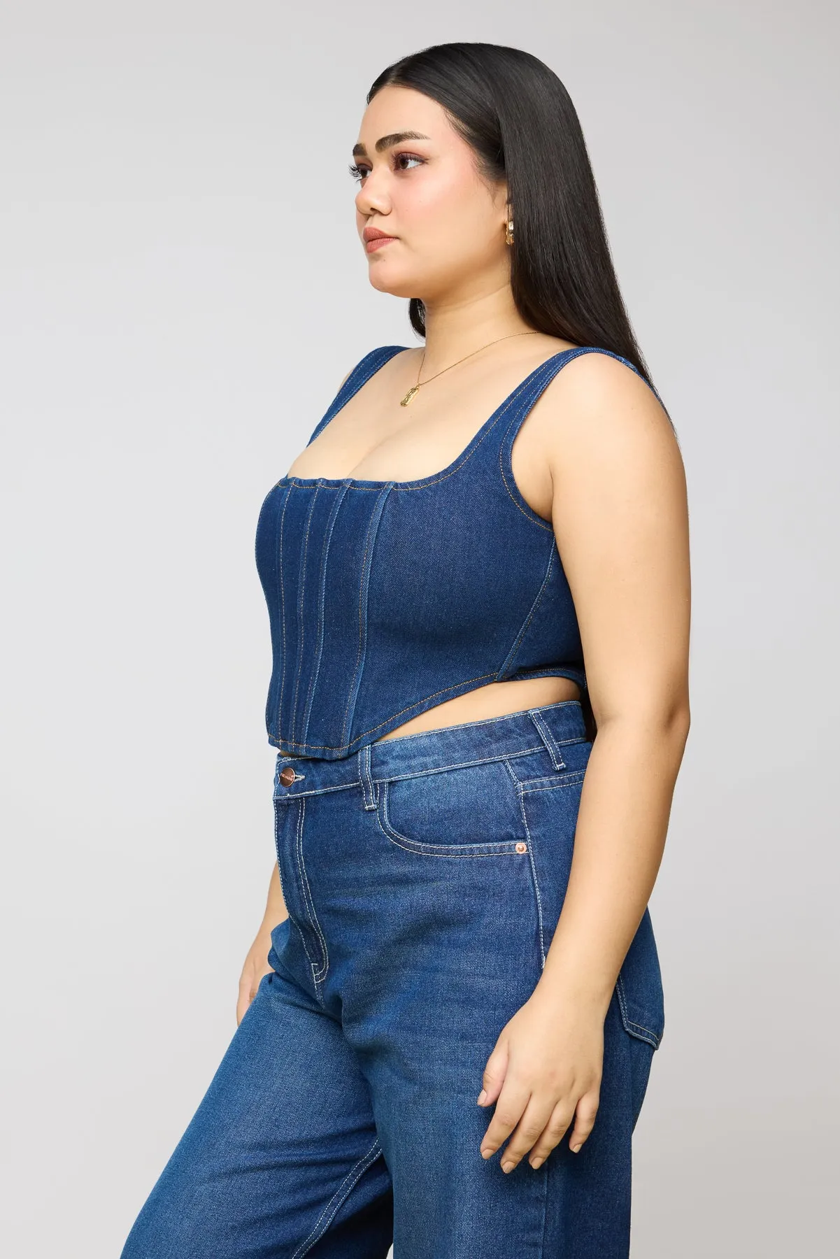 Denim Sculpt Curve Corset Top