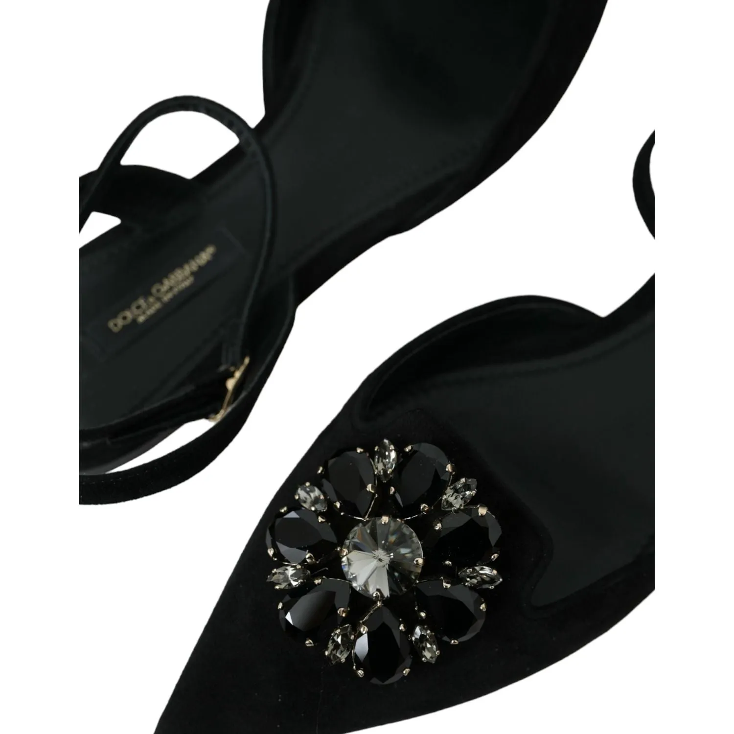 Dolce & Gabbana Black Leather Crystal Slingback Sandals Shoes