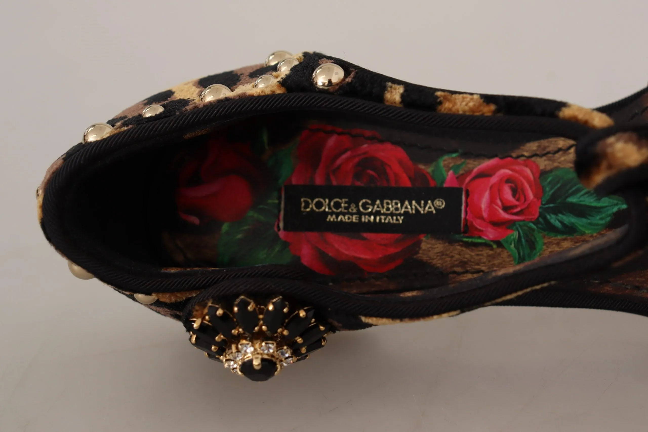 Dolce & Gabbana Brown Ballerina Embellished Leopard Print Shoes