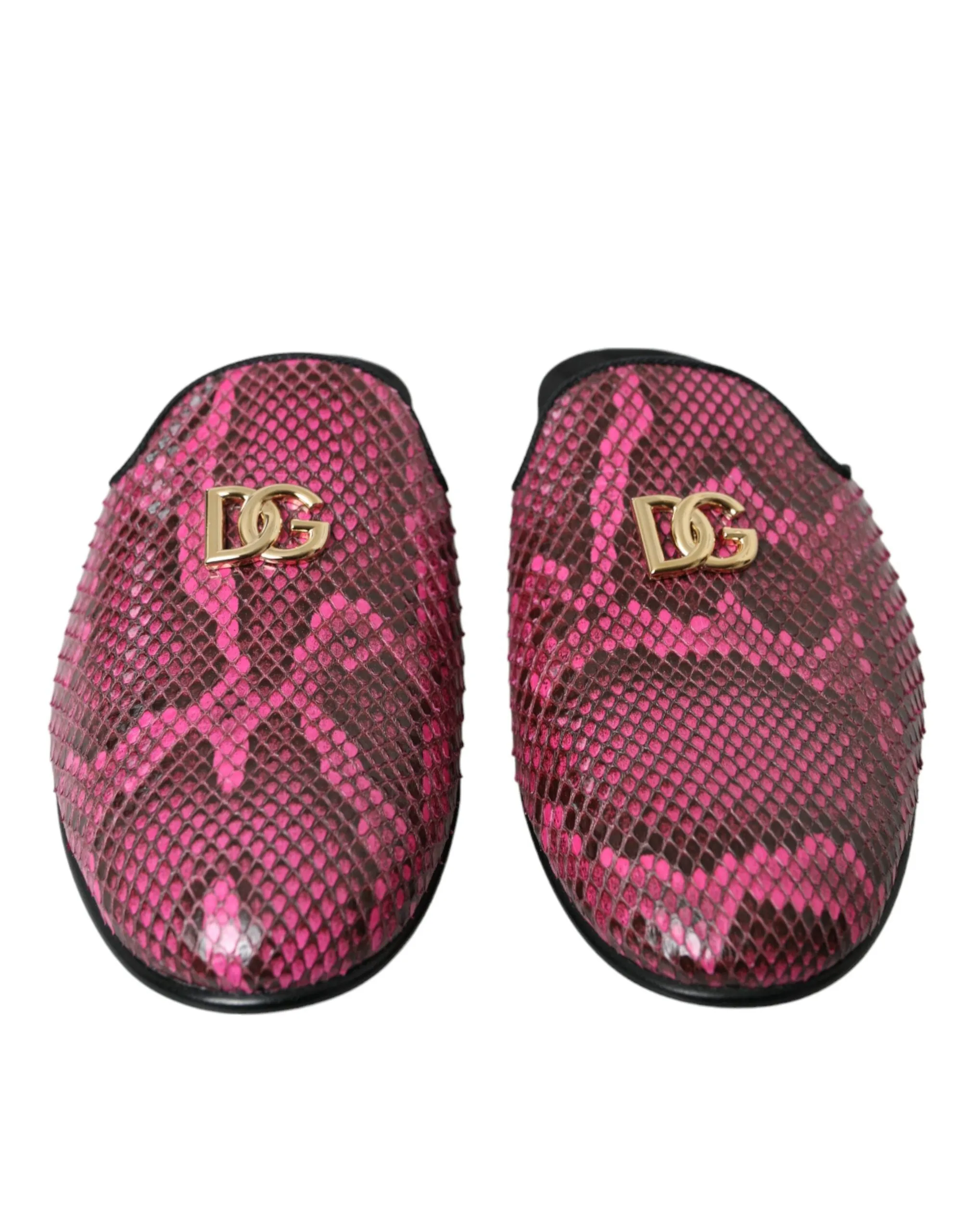 Dolce & Gabbana Fuchsia Python Logo Mule Flat Sandals Shoes