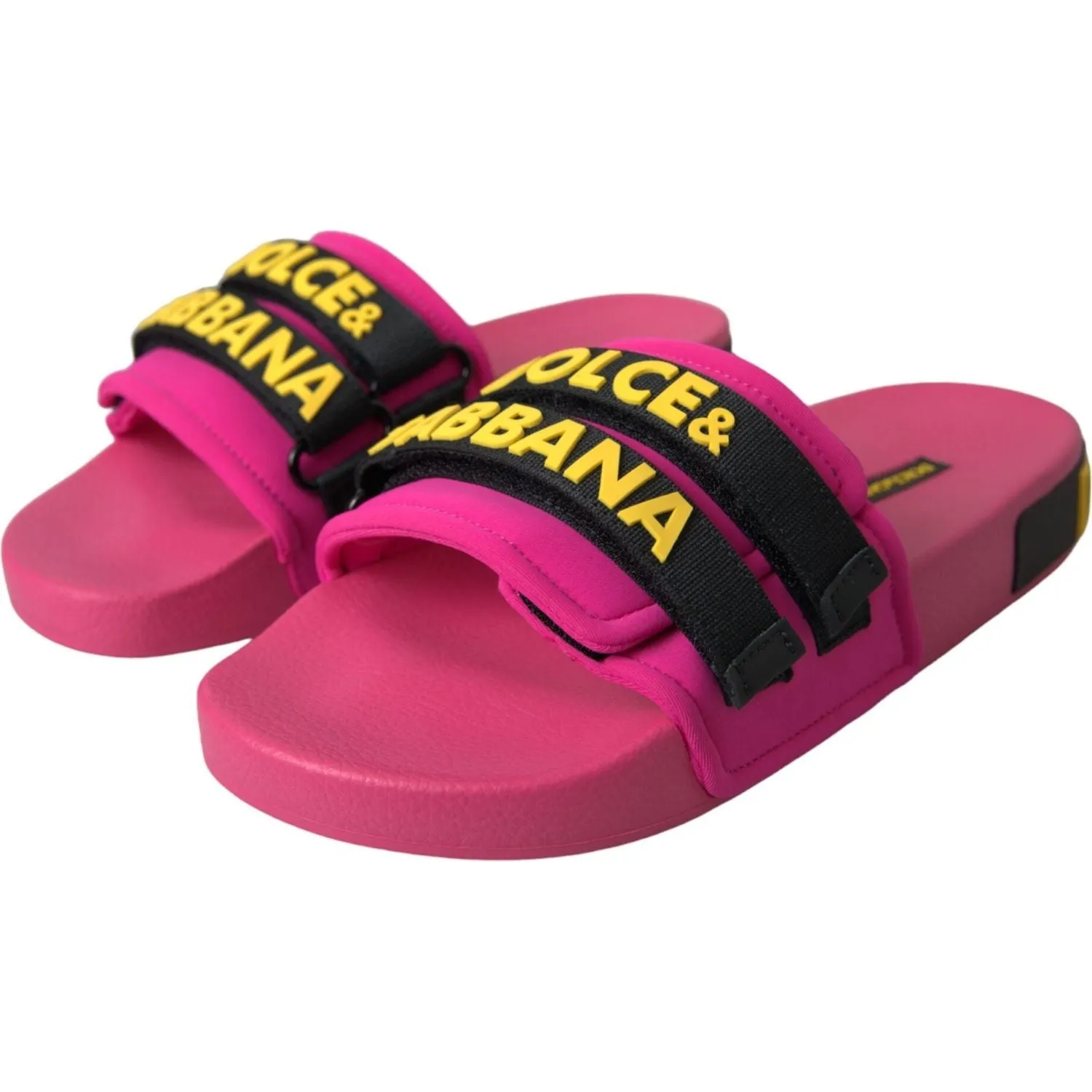 Dolce & Gabbana Pink Black Logo Beachwear Flats Sandals Shoes