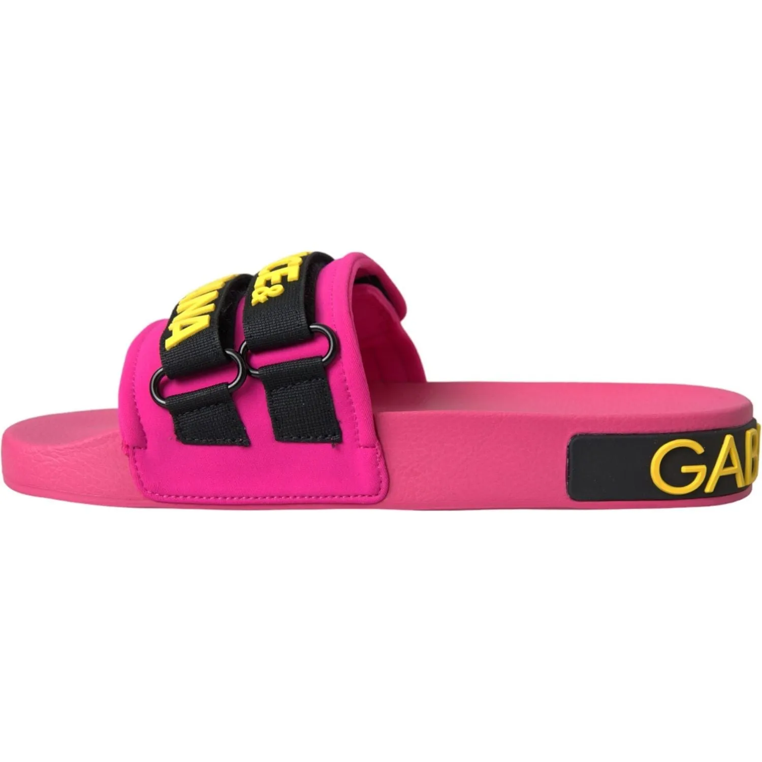 Dolce & Gabbana Pink Black Logo Beachwear Flats Sandals Shoes