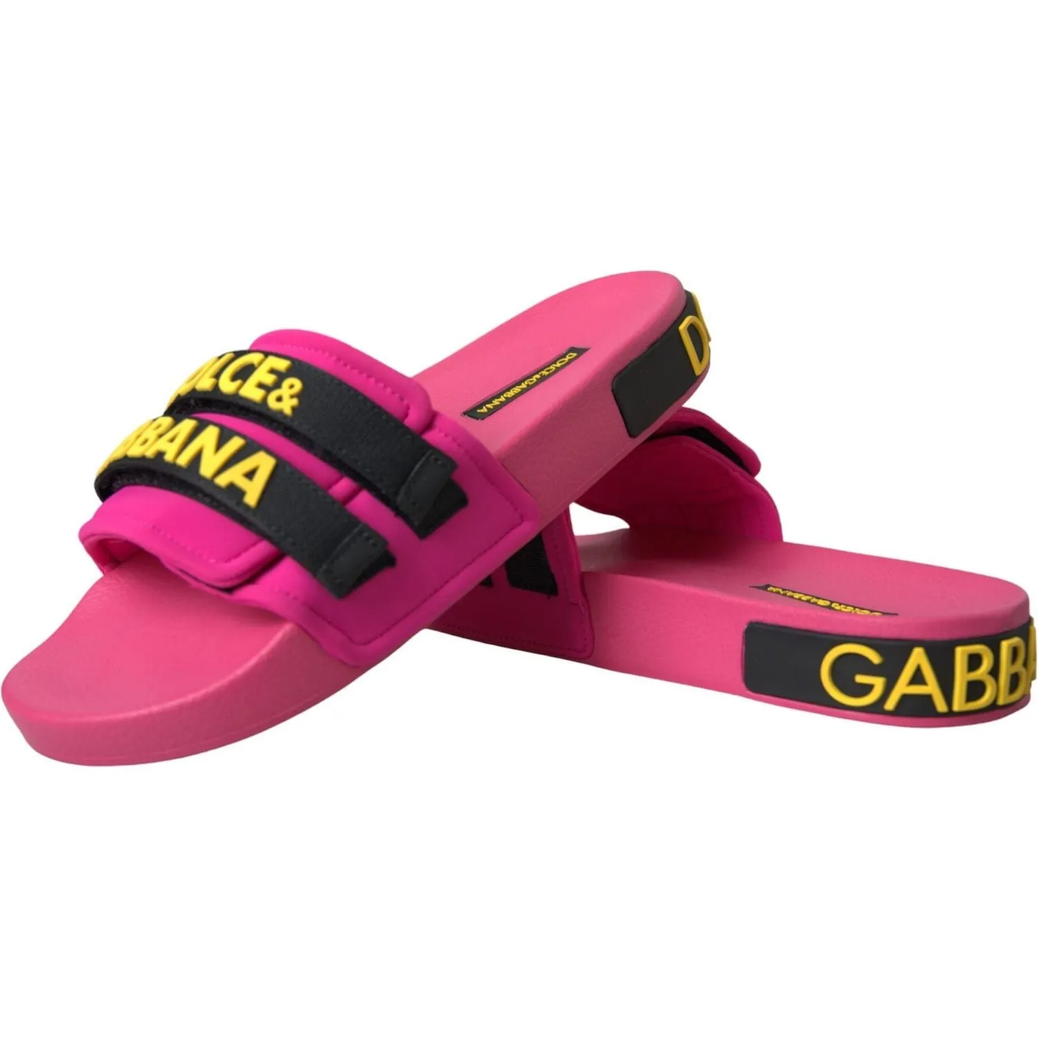 Dolce & Gabbana Pink Black Logo Beachwear Flats Sandals Shoes