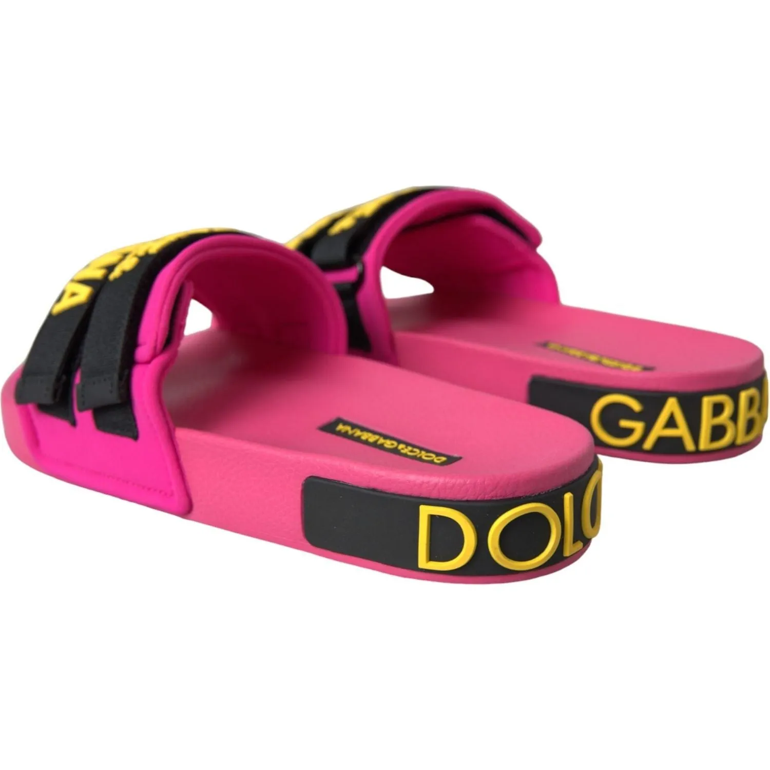 Dolce & Gabbana Pink Black Logo Beachwear Flats Sandals Shoes