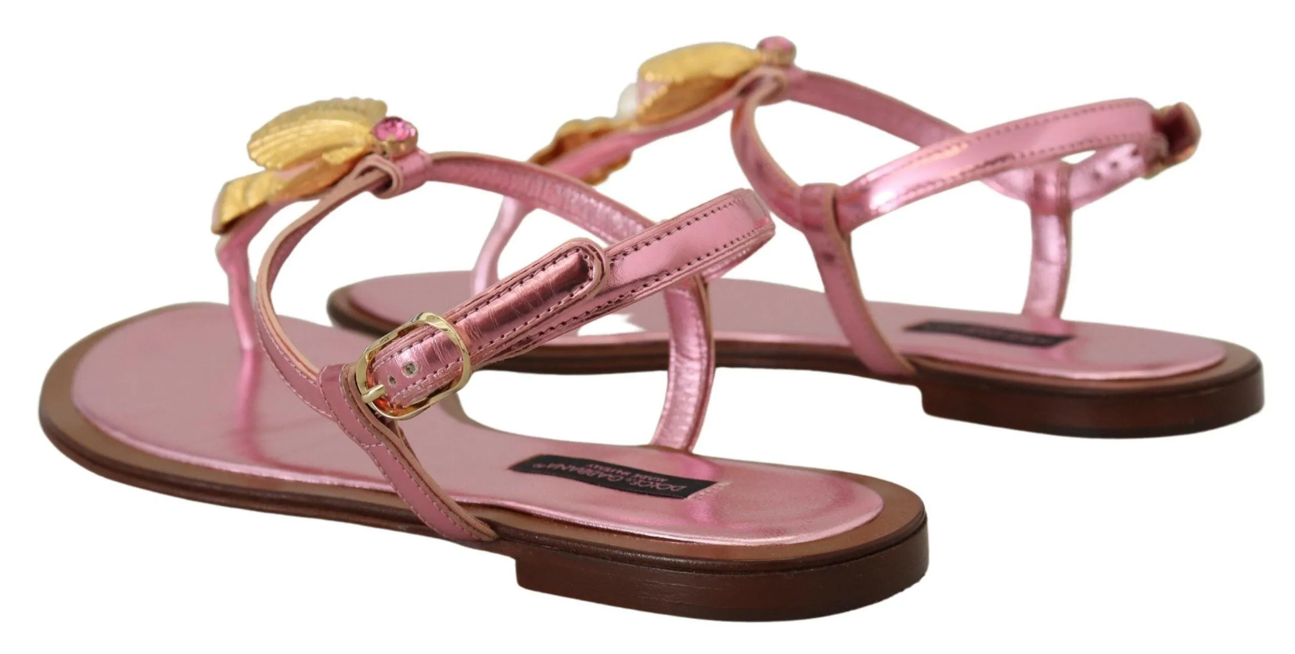 Dolce & Gabbana Pink Embellished Slides Flats Sandals Shoes