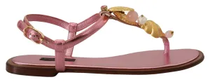 Dolce & Gabbana Pink Embellished Slides Flats Sandals Shoes