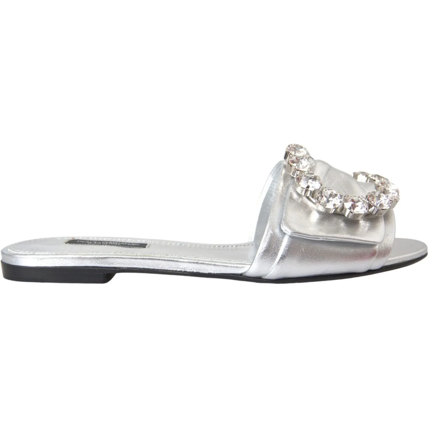 Dolce & Gabbana Silver Crystal Leather Flats Sandals Shoes