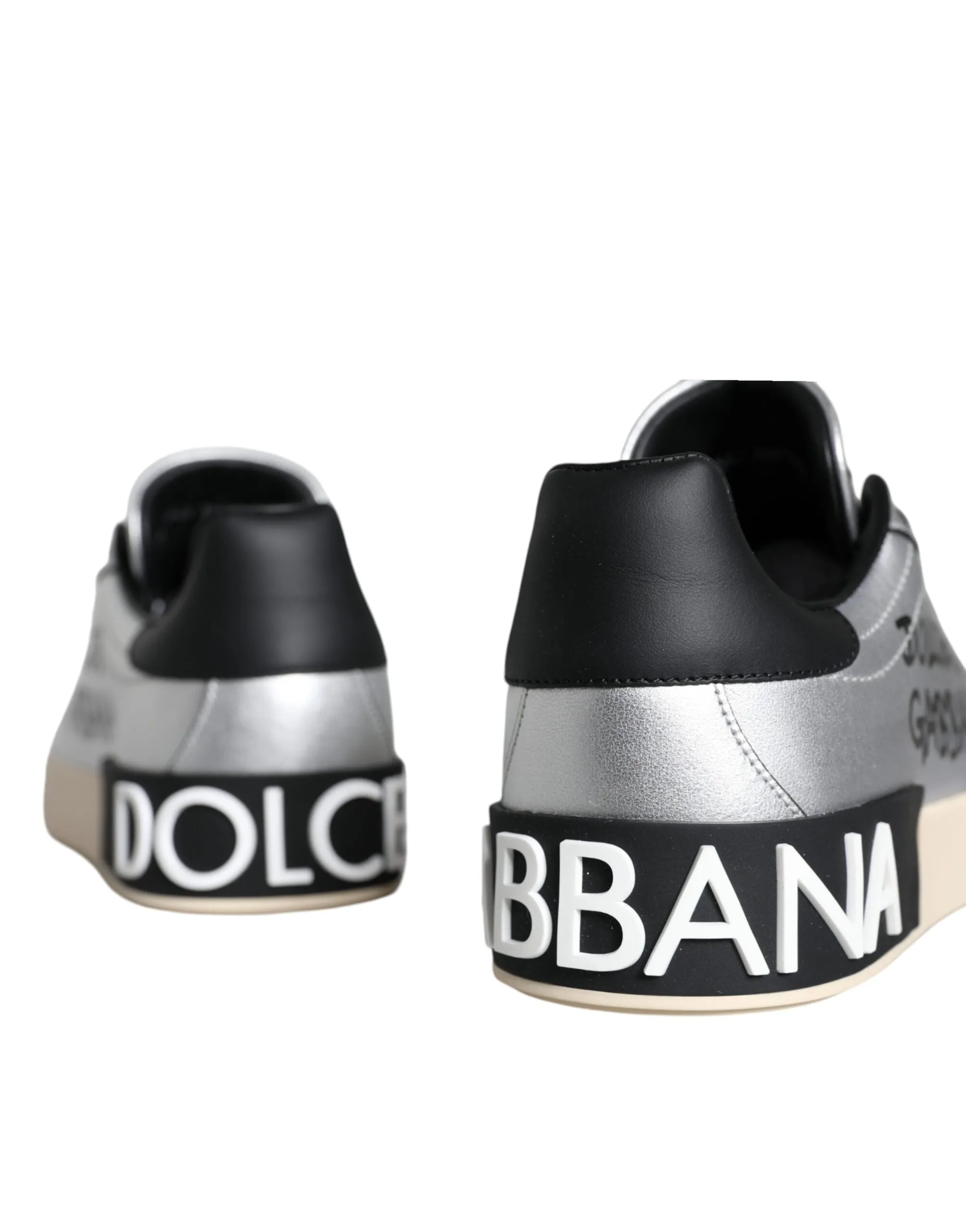 Dolce & Gabbana Silver Portofino Calf Leather Sneakers Shoes