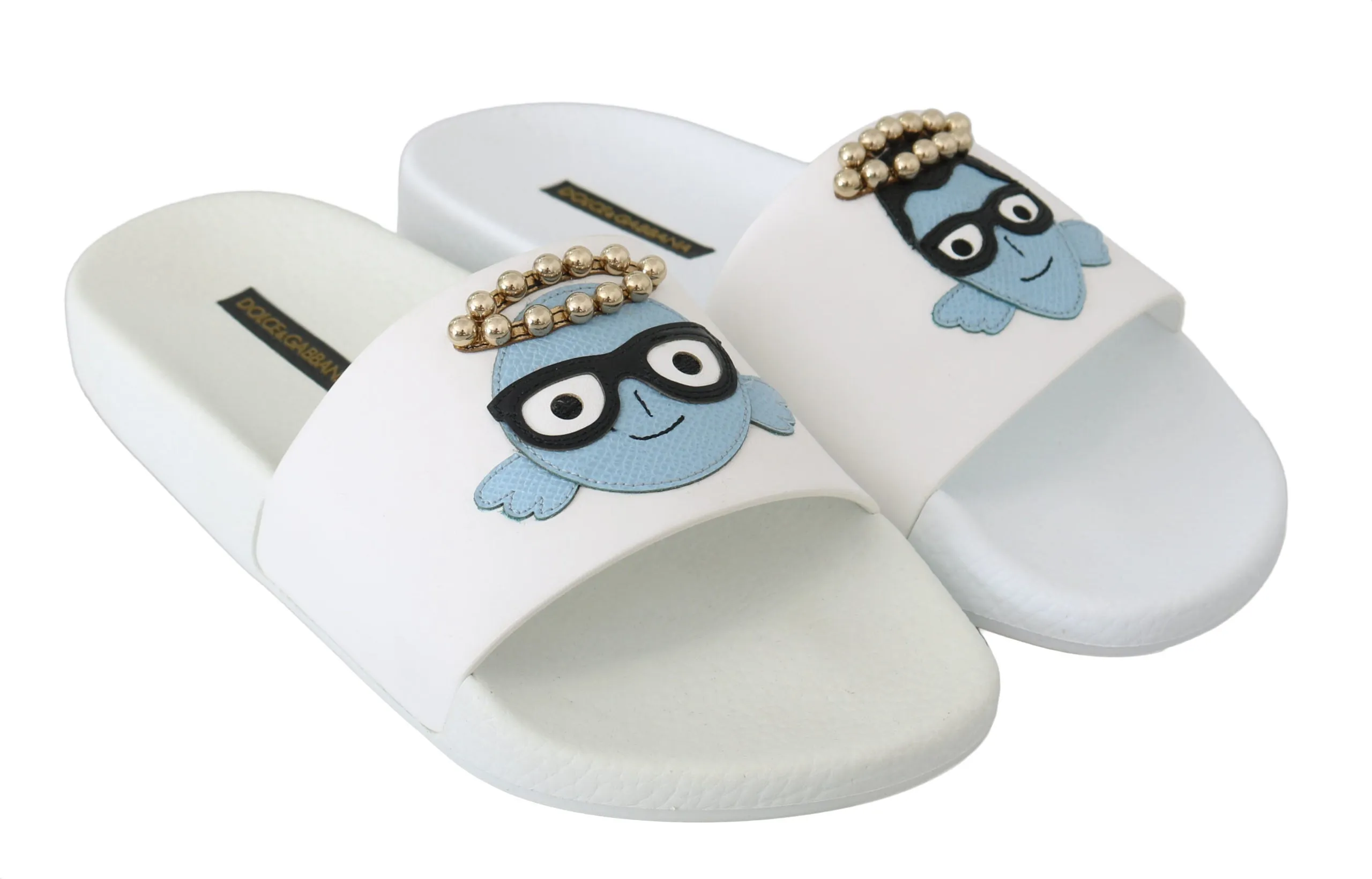 Dolce & Gabbana White Leather #dgfamily Slides Sandals