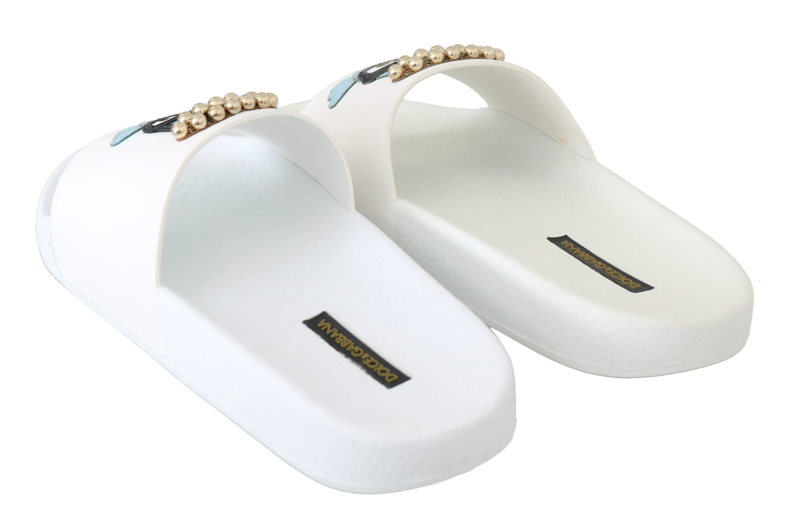 Dolce & Gabbana White Leather #dgfamily Slides Sandals