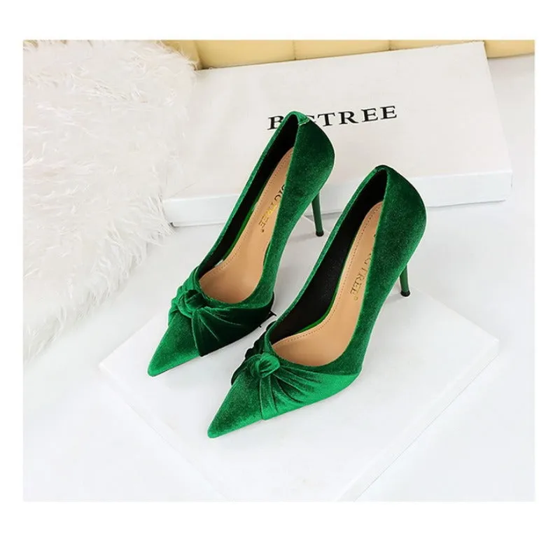 Elegant High Heel Pointed-toe Suede Butterfly Bow Shoes