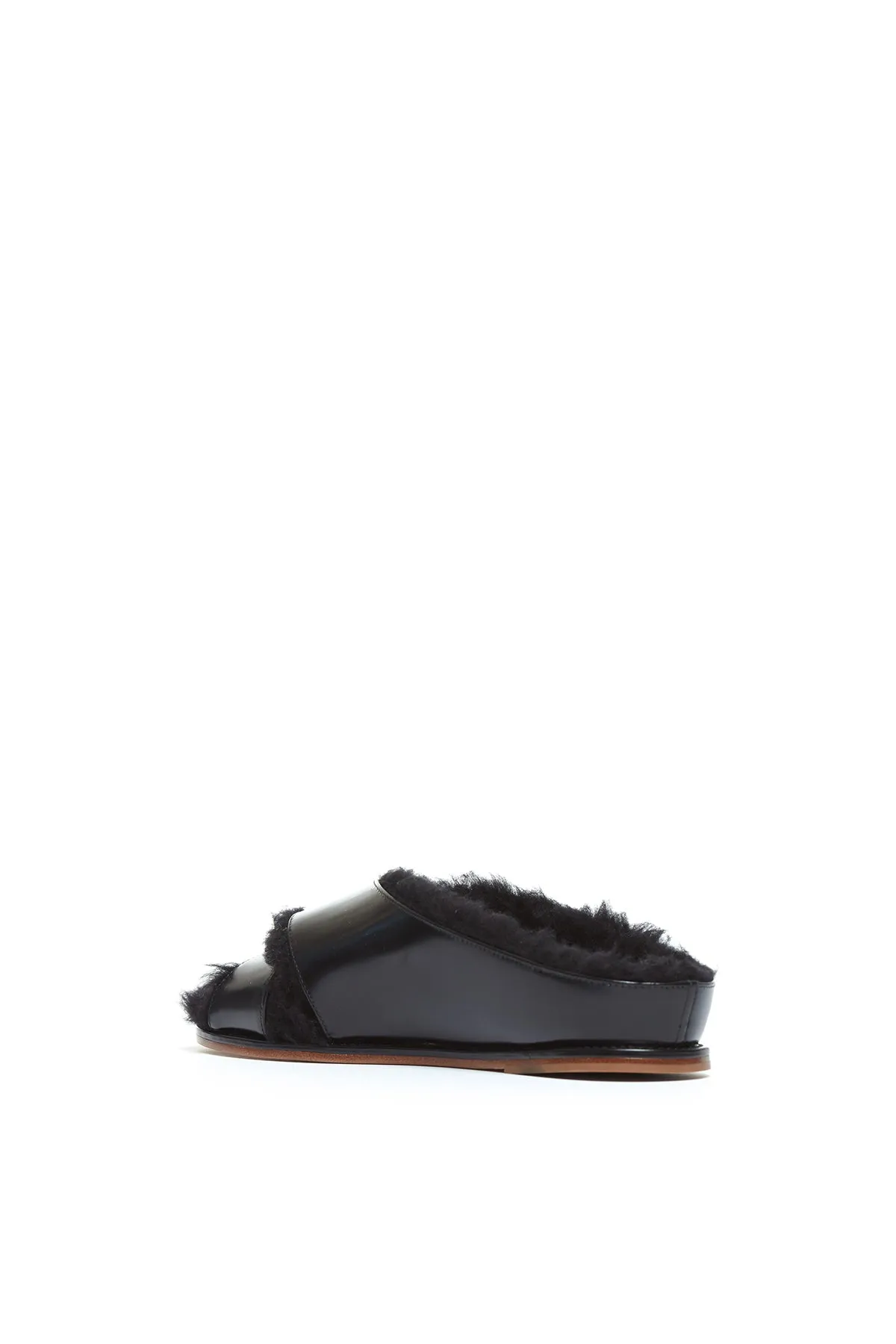 Ellington Fur Flat Slide in Black Leather