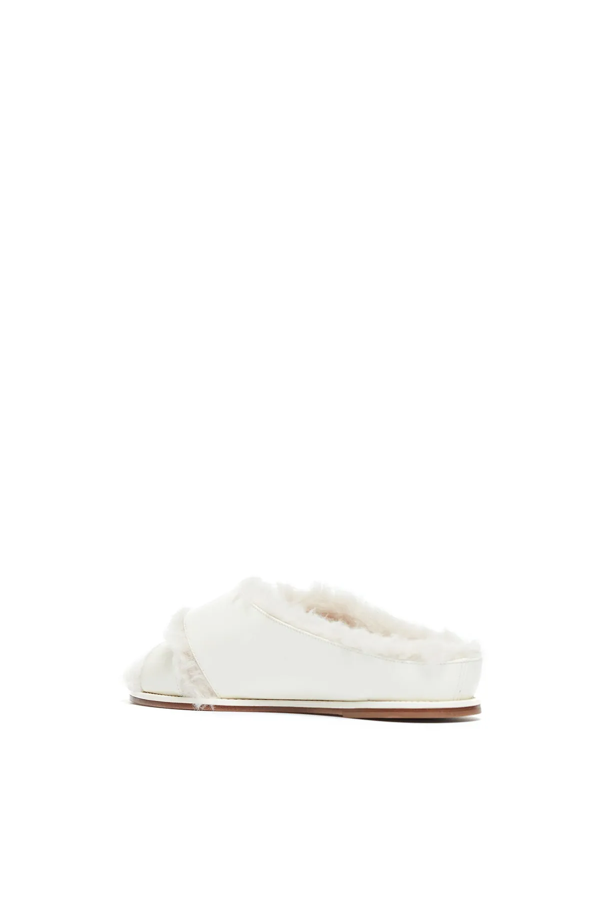 Ellington Fur Flat Slide in Cream Leather