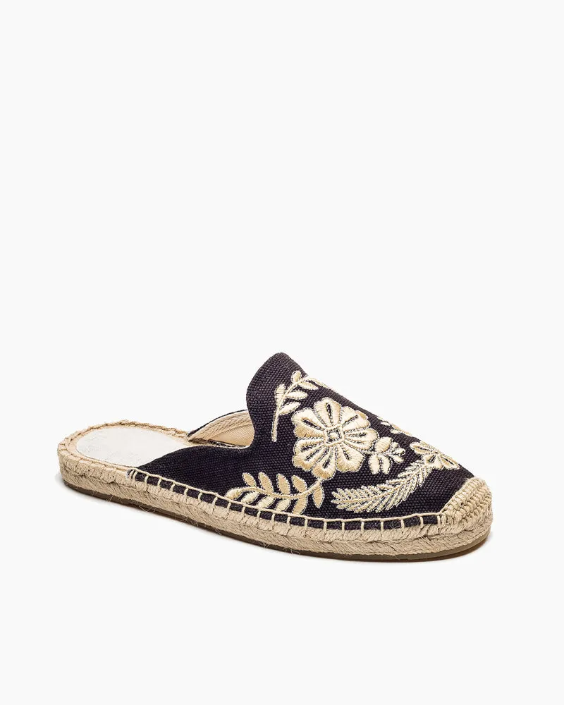 Floral Pattern Embroidered Espadrille Flat Mules