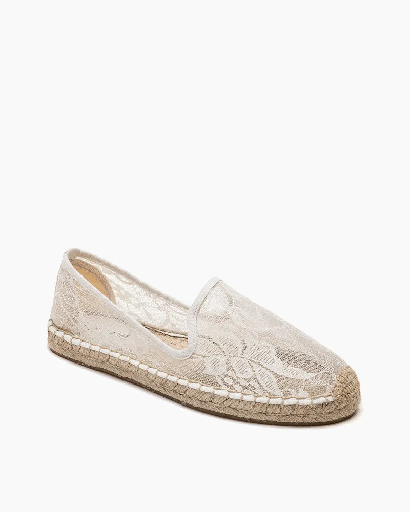 Floral Pattern Mesh Panel Espadrille Flats