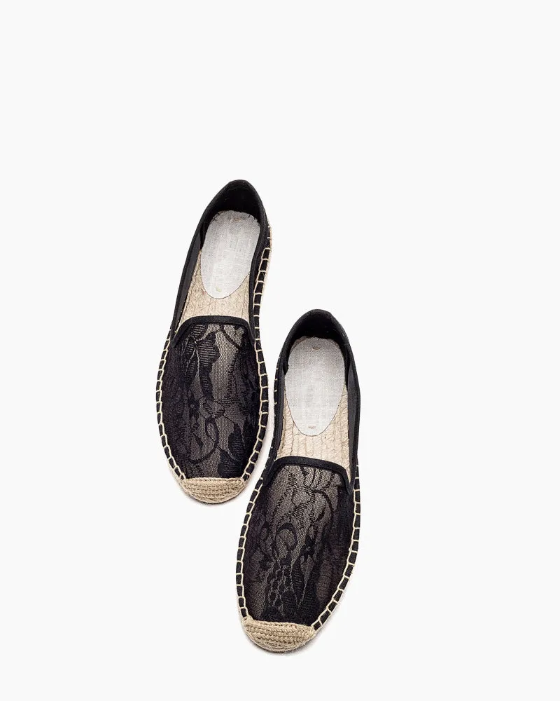 Floral Pattern Mesh Panel Espadrille Flats