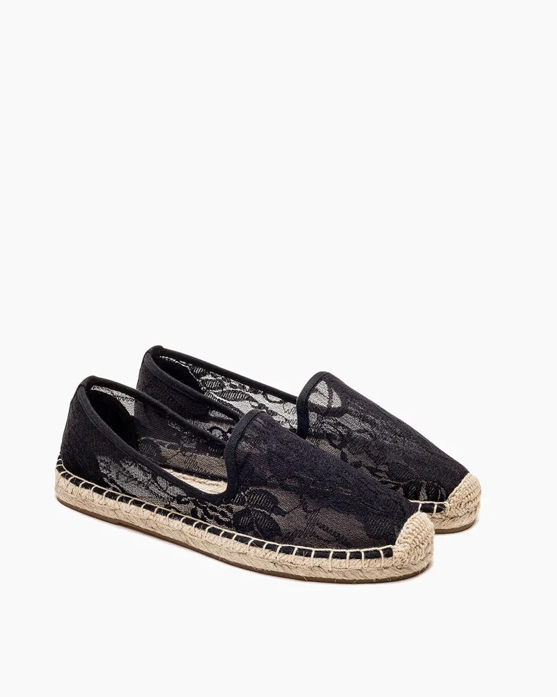 Floral Pattern Mesh Panel Espadrille Flats