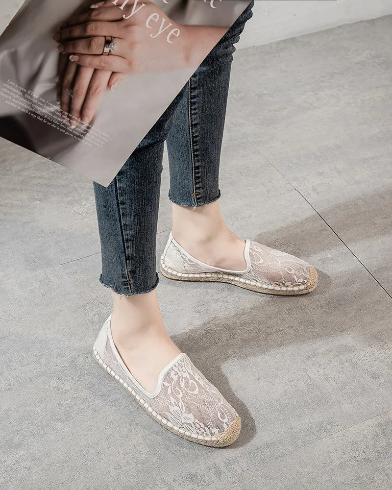 Floral Pattern Mesh Panel Espadrille Flats