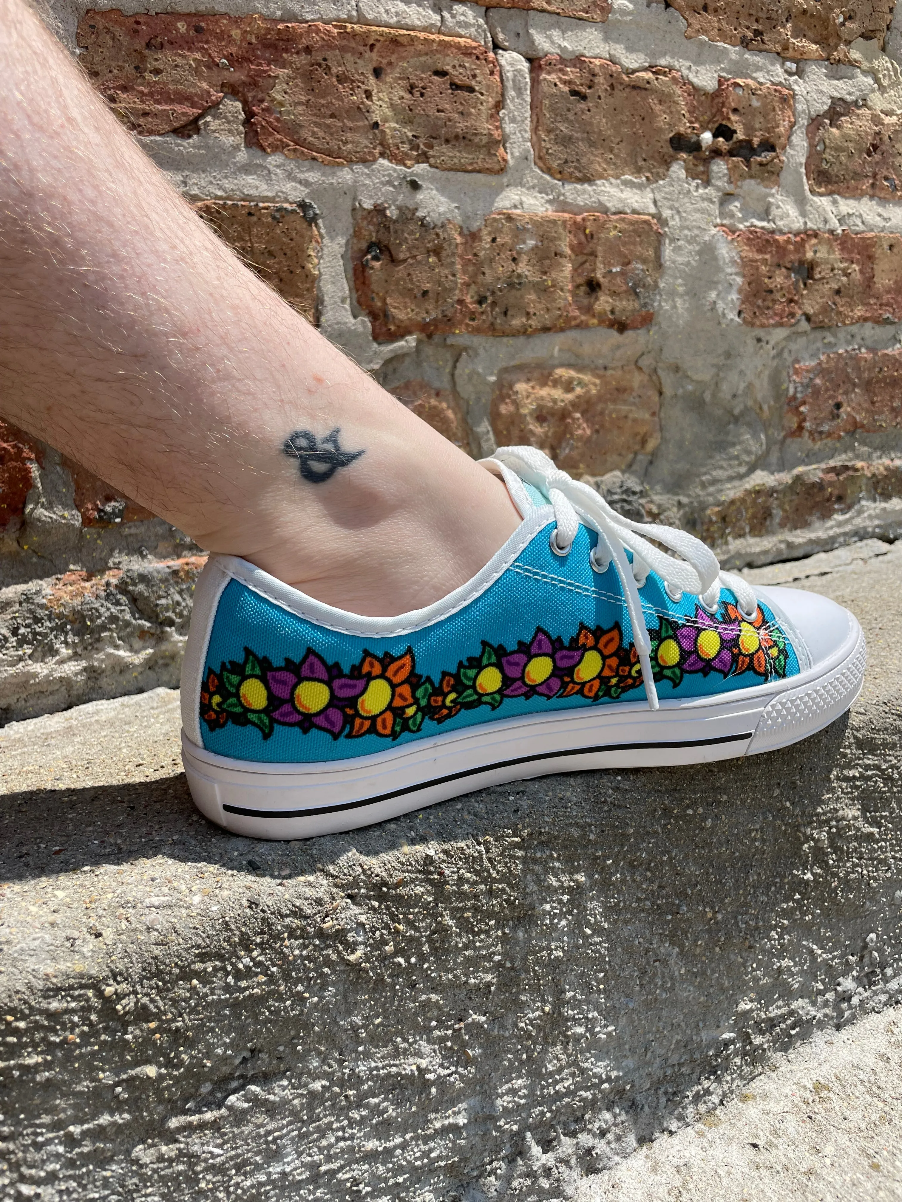 Flowery Blue Sneakers - Women's Sizes