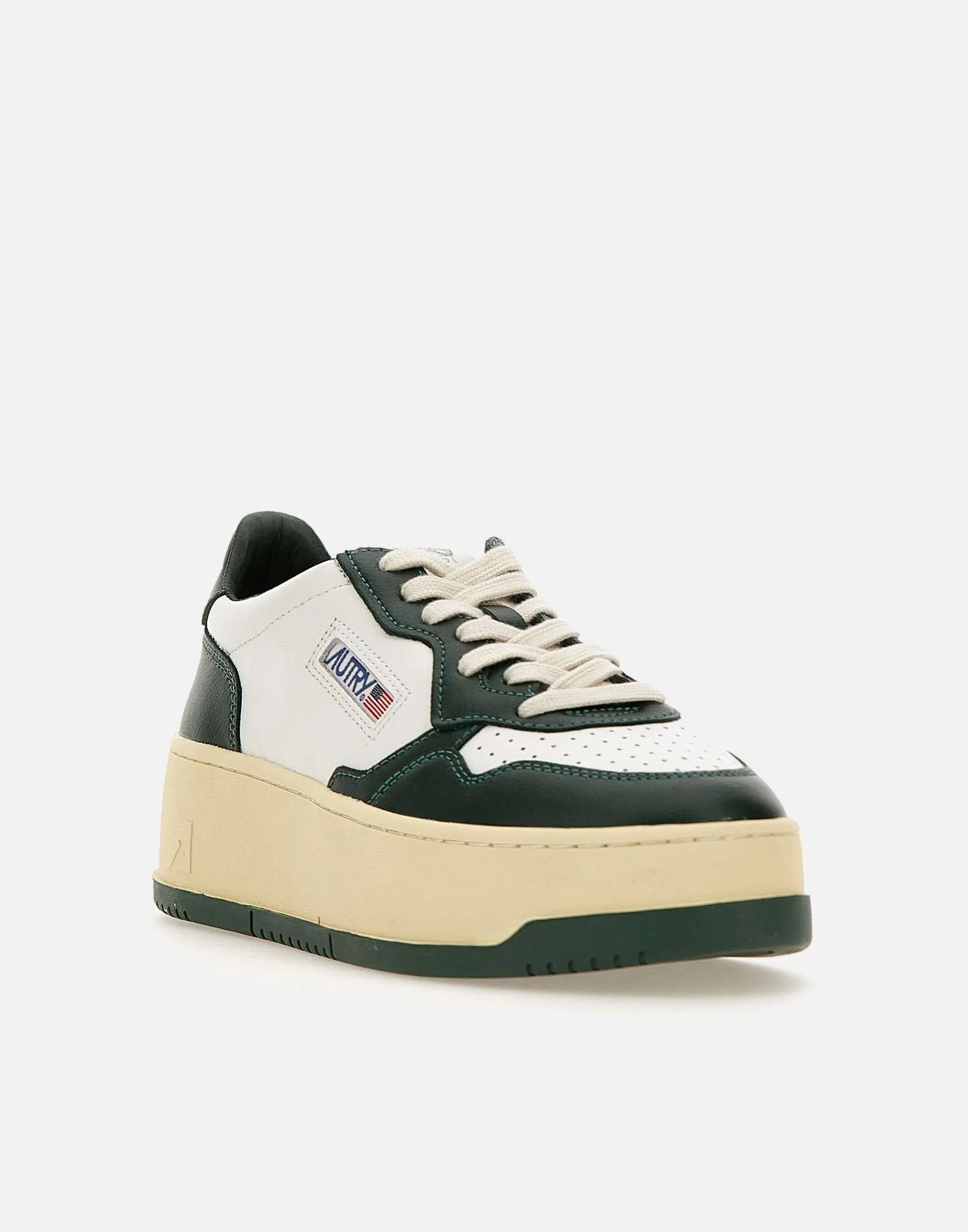 Forest Green Leather Platform Sneakers