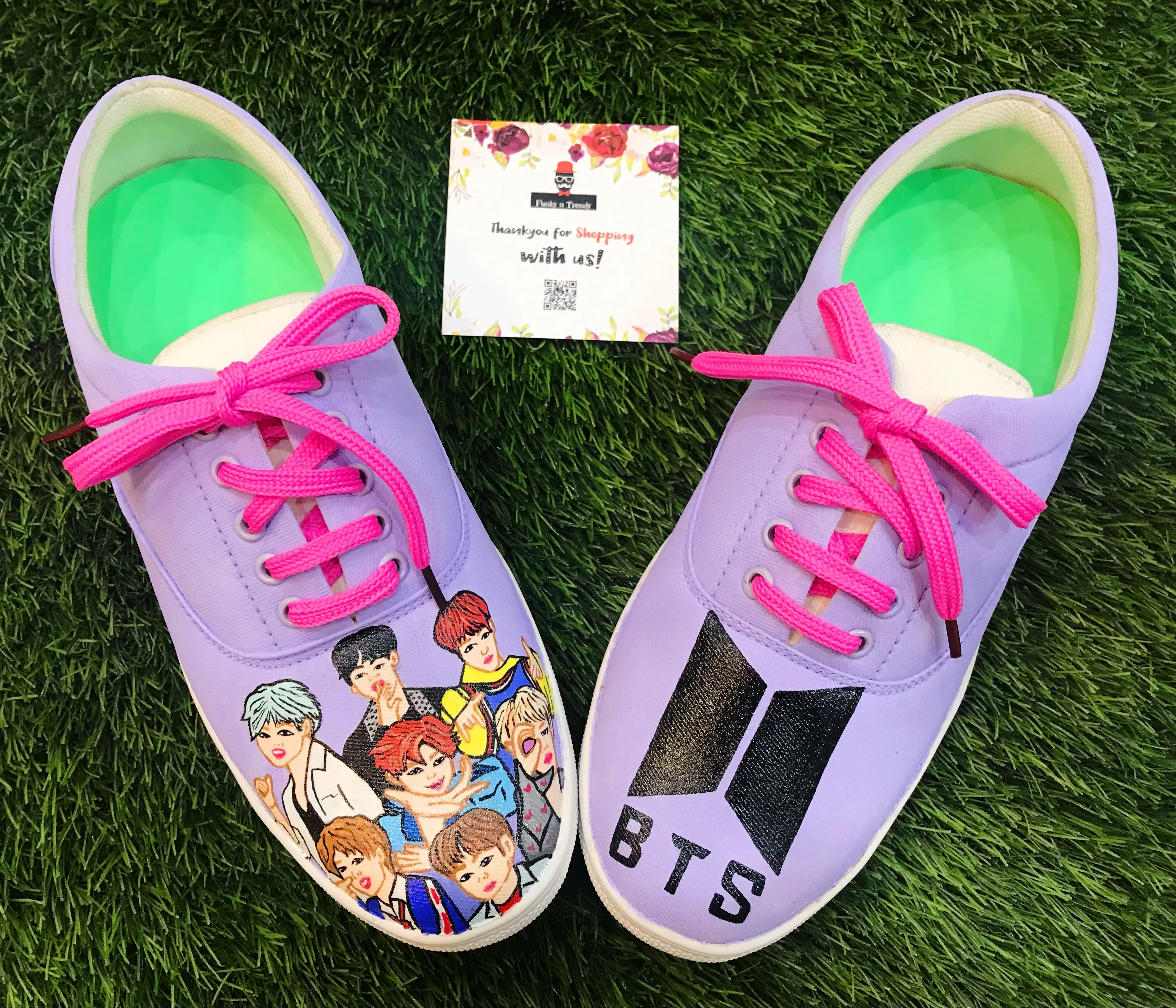 Funky N Trendy hand painted water resistant BTS theme PURPLE casual shoes